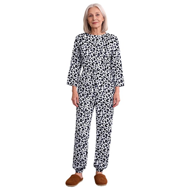 Manyakai Womens Elderly Anti-strip Adaptive Jumpsuit Elderly Security Back Zipper Nursing Rompers Leopard M