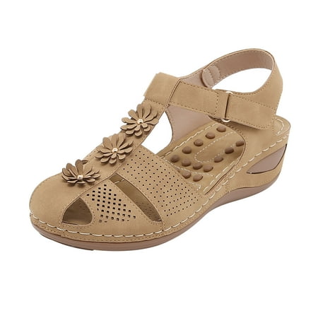 

Summer into Savings! Kukoosong Wedge Sandals Womens Sandals with Arch Support Summer Casual Comfortable Wedge Sandals Women Brown 38
