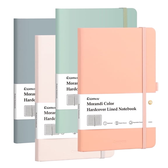 Comix Lined Journal,Hardcover Notebooks, 176 Pages, 8.5 x 5.3in, 4 Pack, Pastel Color