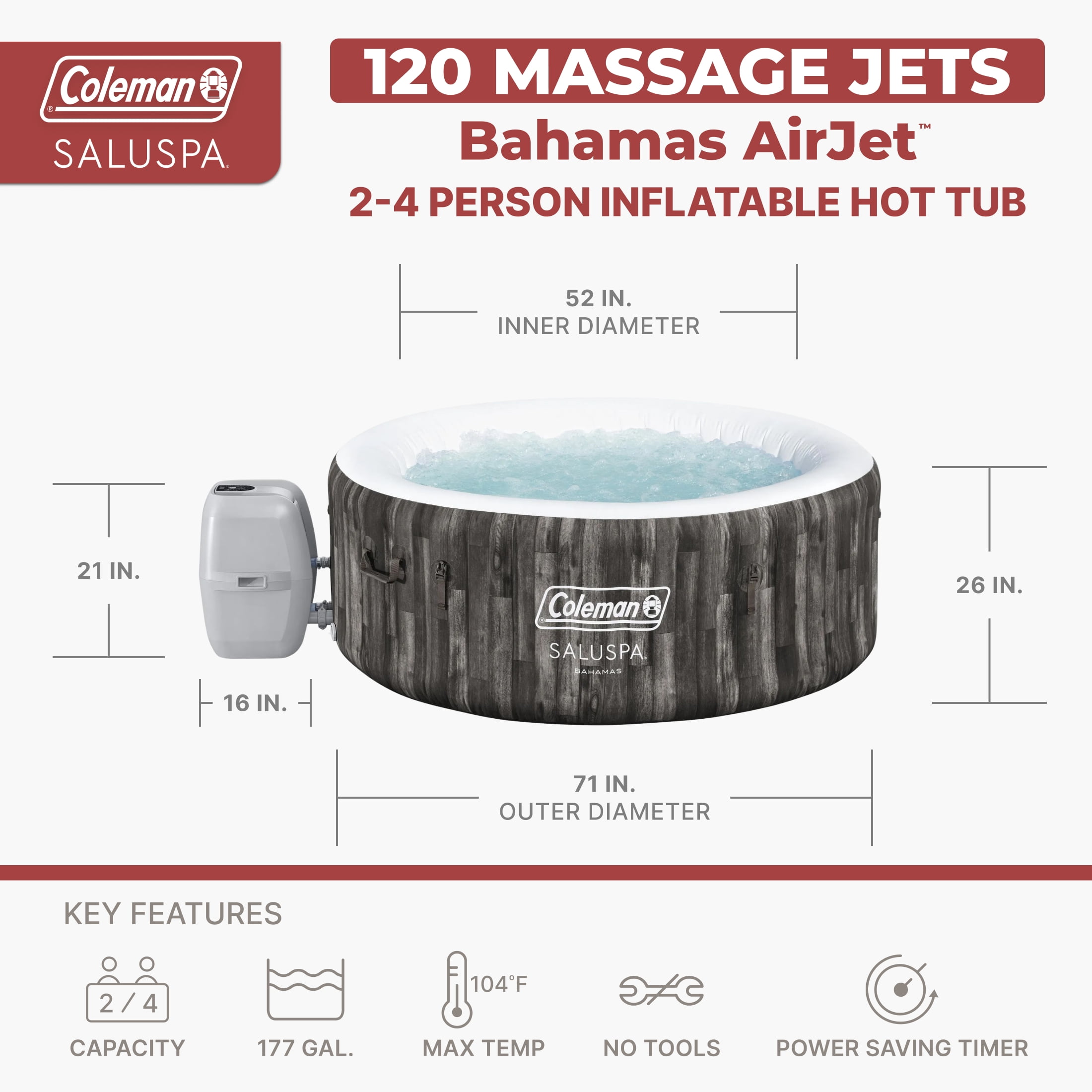 Coleman SaluSpa Bahamas AirJet 2-4 Person Circle Inflatable Hot Tub with Pump #P08411