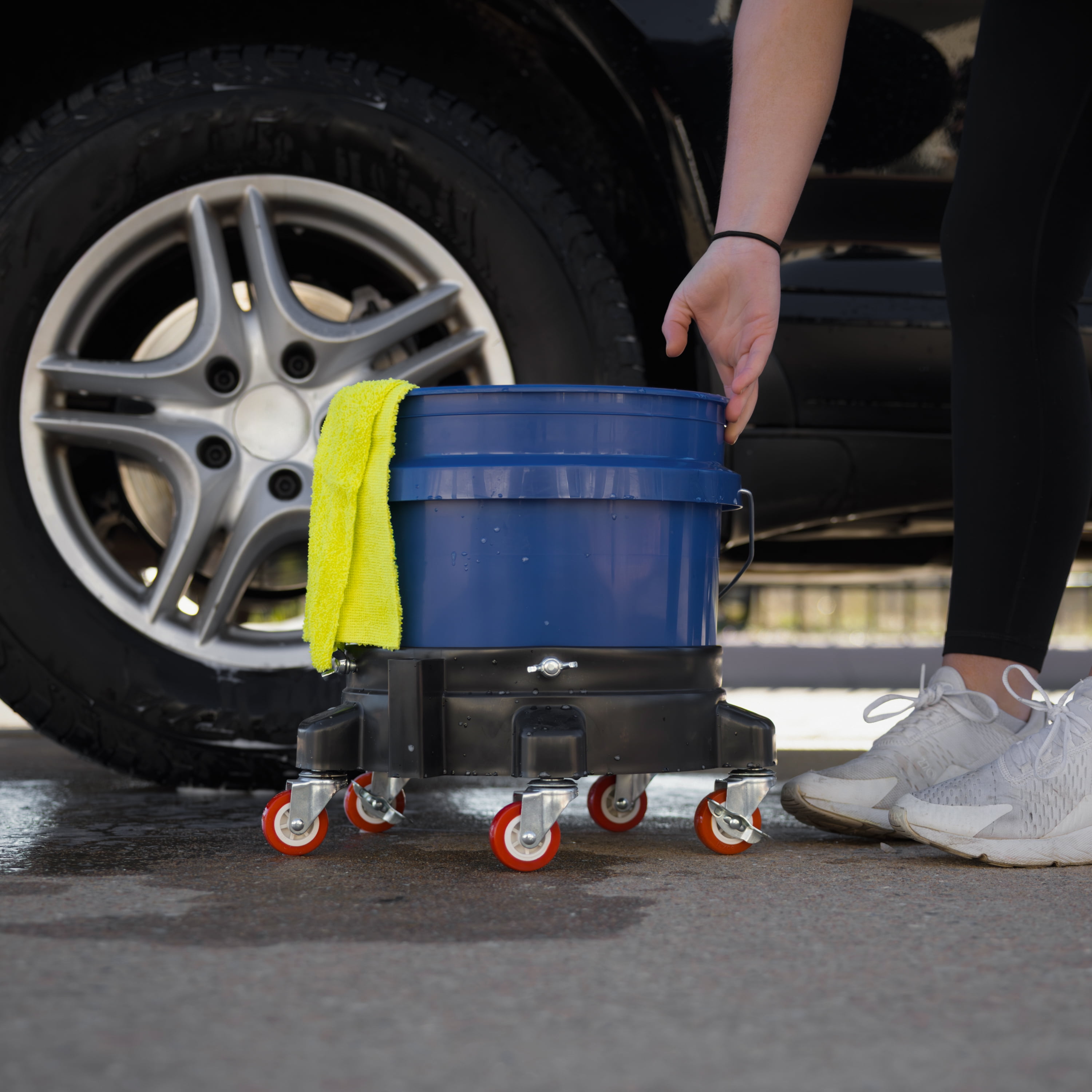 (2 pack) Auto Drive 12-inch Heavy Duty Plastic Garage Bucket Dolly, 5 Wheel with Lockable Casters
