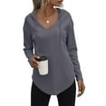 thumbnail image 3 of Futezty V Neck Hoodies Long Sleeve Sweatshirt Drawstring Pullover Tops with Pocket, 3 of 5
