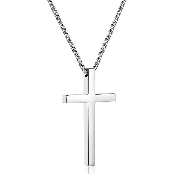 CROPD Cross Necklace for Men - Stainless Steel Silver Box Chain Pendant Necklace Mens Jewelry Gifts Cool Birthday Gifts
