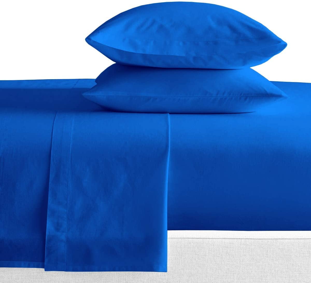 4 Piece Bed Sheet Set – 1 Flat Sheet, 1 Fitted Sheet 12" Deep Pocket and 2 Pillowcases – 100% Organic Bamboo , Bed Sheet Set For Bedroom – Extra Soft - Royal Blue Solid,Queen Size.