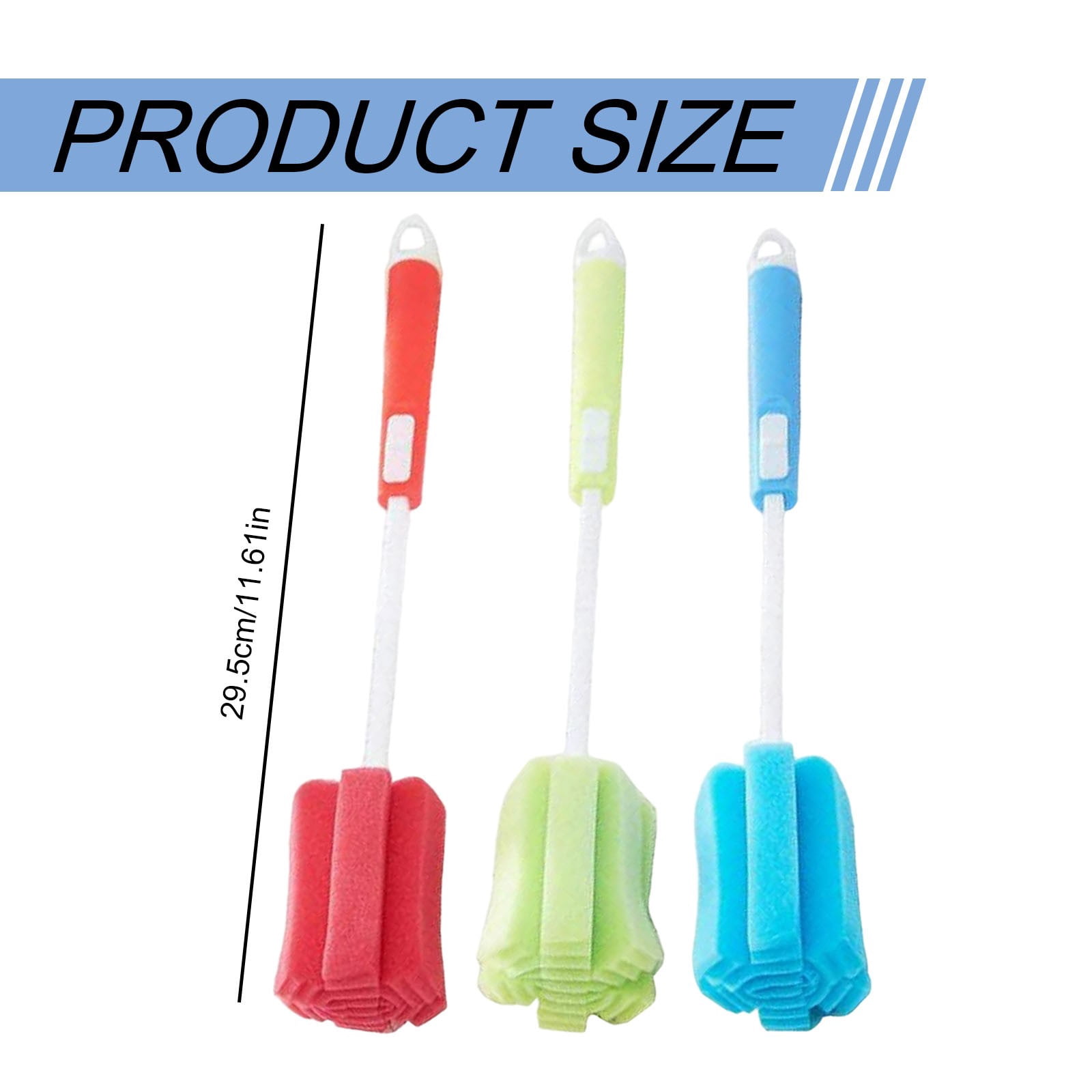 Sponge Cleaning Brush, Dishwashing Foam Sponge Brush with Adjustable Long Handle, Durable Bottle Scrubber Cleaning Brushes Soft for Bottle Glasses Mugs Cups Kitchen Cleaning, 6Pcs(Red,11.6x2")