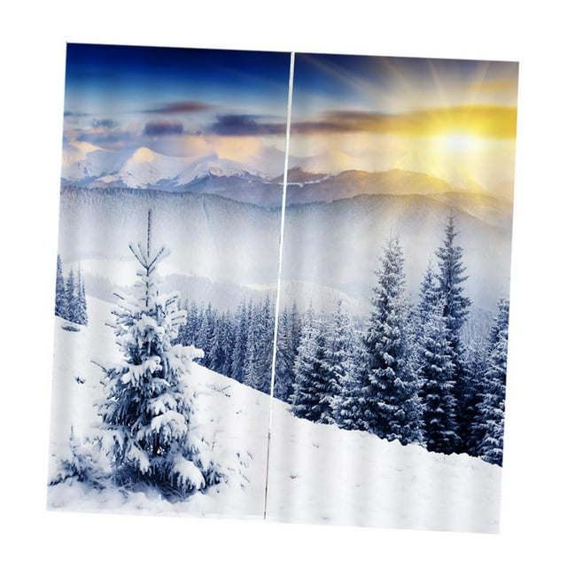 DOLITY 2 Panel 3D Winter Window Curtain Kids Room Nature Scenery Pictures Decor Winter Sunshine