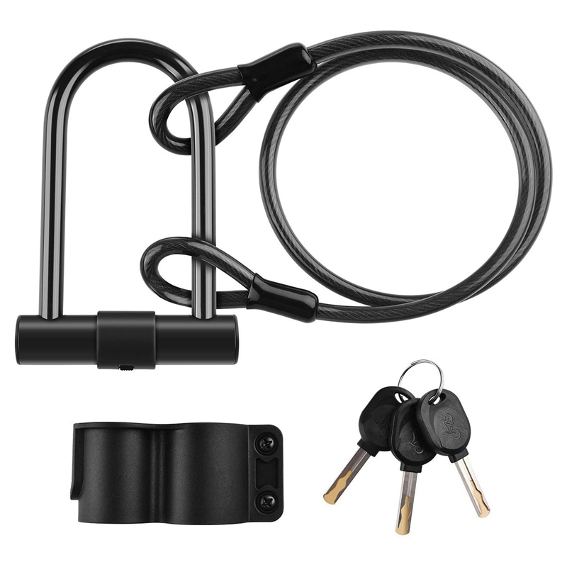 Bike U Lock with Cable, Antitheft Bicycle D Lock with Steel Cable