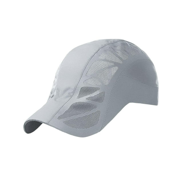 Gorras de béisbol de malla de verano, gorras de visera de secado rápido, gorra plana ajustable para pesca gris claro