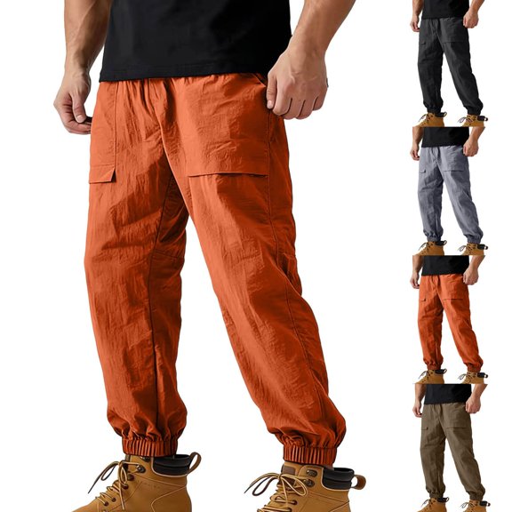 QSXADF Men's Cargo Pants Drawstring Joggers Pants with Elastic Waist Drawstring Jogger for Outdoor Hiking Men Casual Trousers