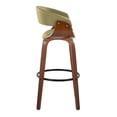 thumbnail image 2 of Vintage Mod 30" Mid-Century Modern Fixed-Height Barstool with Swivel in Walnut Wood and Green Fabric with Round Black Metal Footrest by LumiSource - Set of 2, 2 of 4