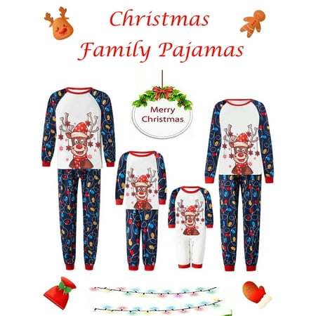 

Family Christmas PJs Matching Sets Elk Reindeer Print Xmas Pajamas for Couples Kids Holiday Sleepwear Jammies