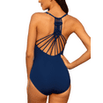 thumbnail image 3 of Firpearl Women's One Piece Swimsuits V Neck Hand-Braid Macrame Ruched Slimming Tummy Control Bathing Suit, 3 of 9