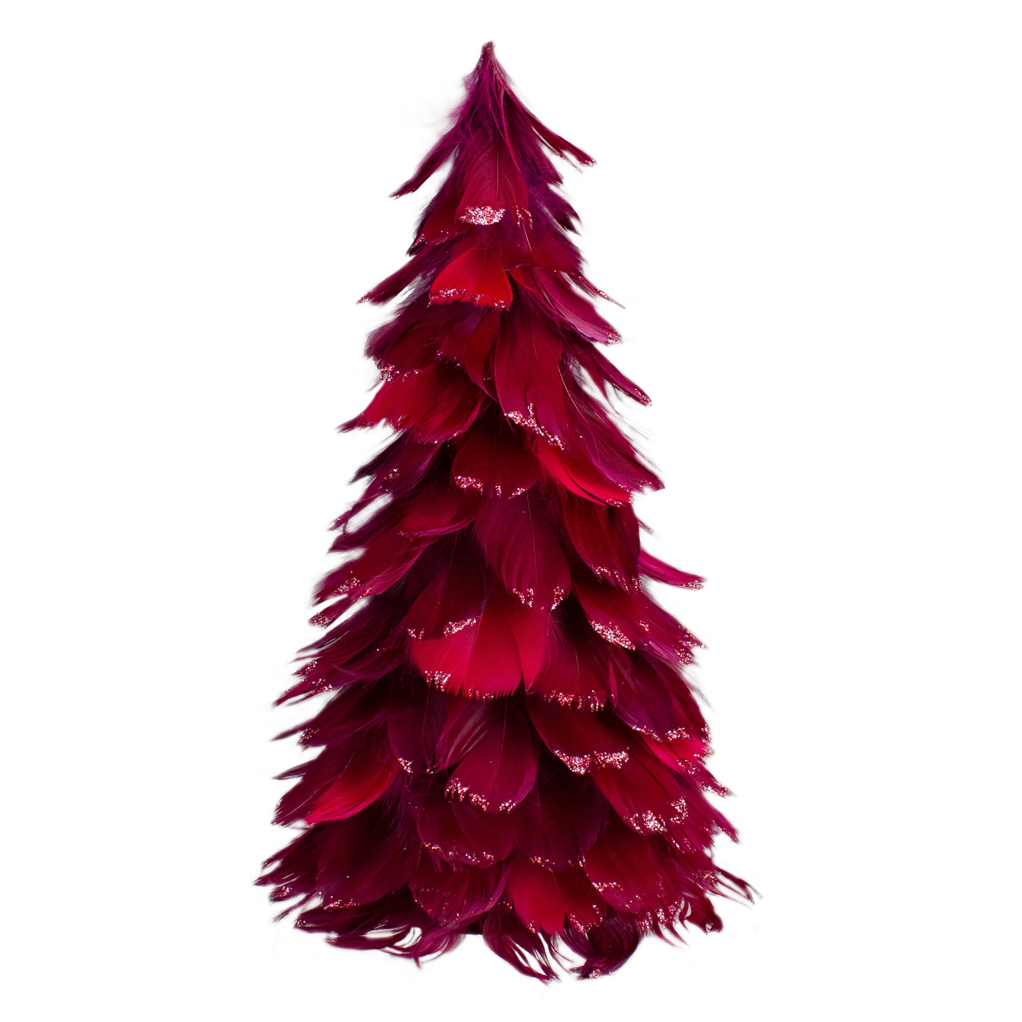 12-Inch Plum Feather Cone Table Top Christmas Tree with Glitter 