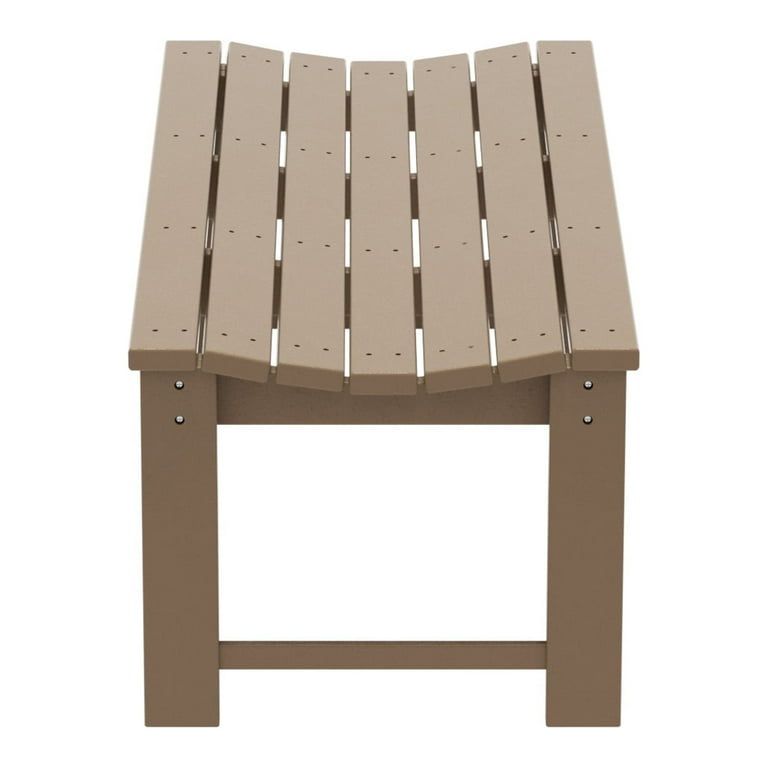 GARDEN Plastic Adirondack Backless Outdoor Bench for Patio Entryway Weathered Wood