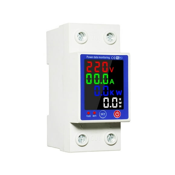 TFixol Smart Circuit Breaker with LCD Display, Leakage/Overcurrent/Undervoltage/Overvoltage/Temperature Protection, Adjustable Parameters, DIN-Rail Mounting, 80-300V Wide Voltage, Multi-Country Use