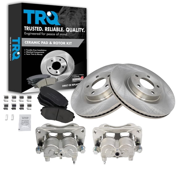 TRQ Front Brake Pad & Rotor Kit Brake Caliper Brake Pads Brake Rotor Ceramic Vented Fits Select 2007-2009 Ford Edge 2007-2008 Lincoln MKX