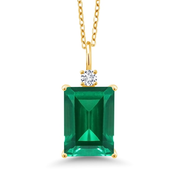 Gem Stone King 6.60 Ct Green Nano Emerald E-F Lab Grown Diamond 18K Yellow Gold Plated Silver Pendant