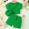 thumbnail image 2 of Baiways 2 PCS Girls Trendy Outfits, Young Girls' Lovely Popcorn Textured Short Sleeve Crew Neck Top + Shorts With Bag Set For Summer Clothes Gift, 2 of 8