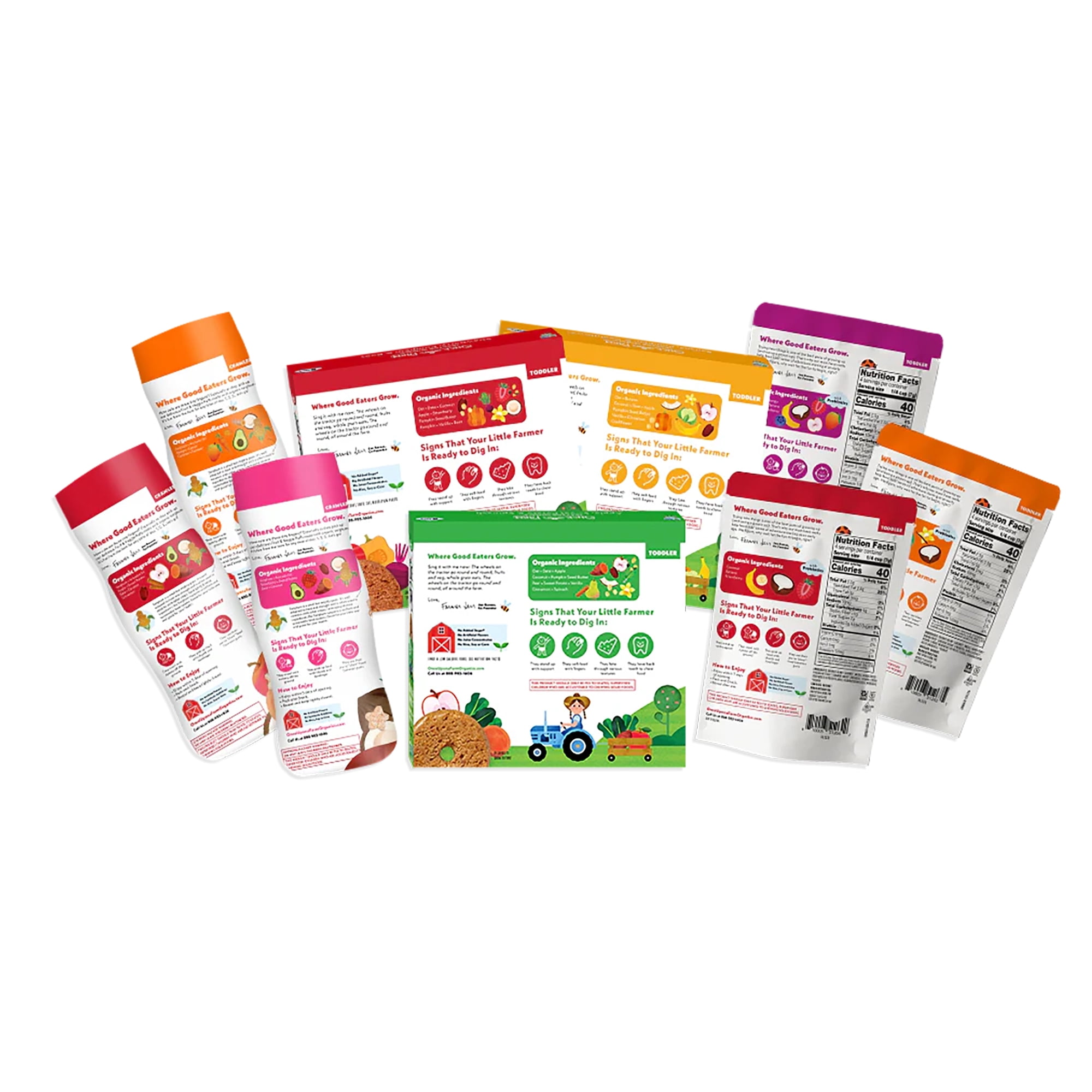 Once Upon a Farm Organic Baby & Toddler Snack Sampler, Puffs, Coconut Melts, Tractor Wheels, Made with Real Fruit & Veggies, No Added Sugar, Non-GMO, 9 Count