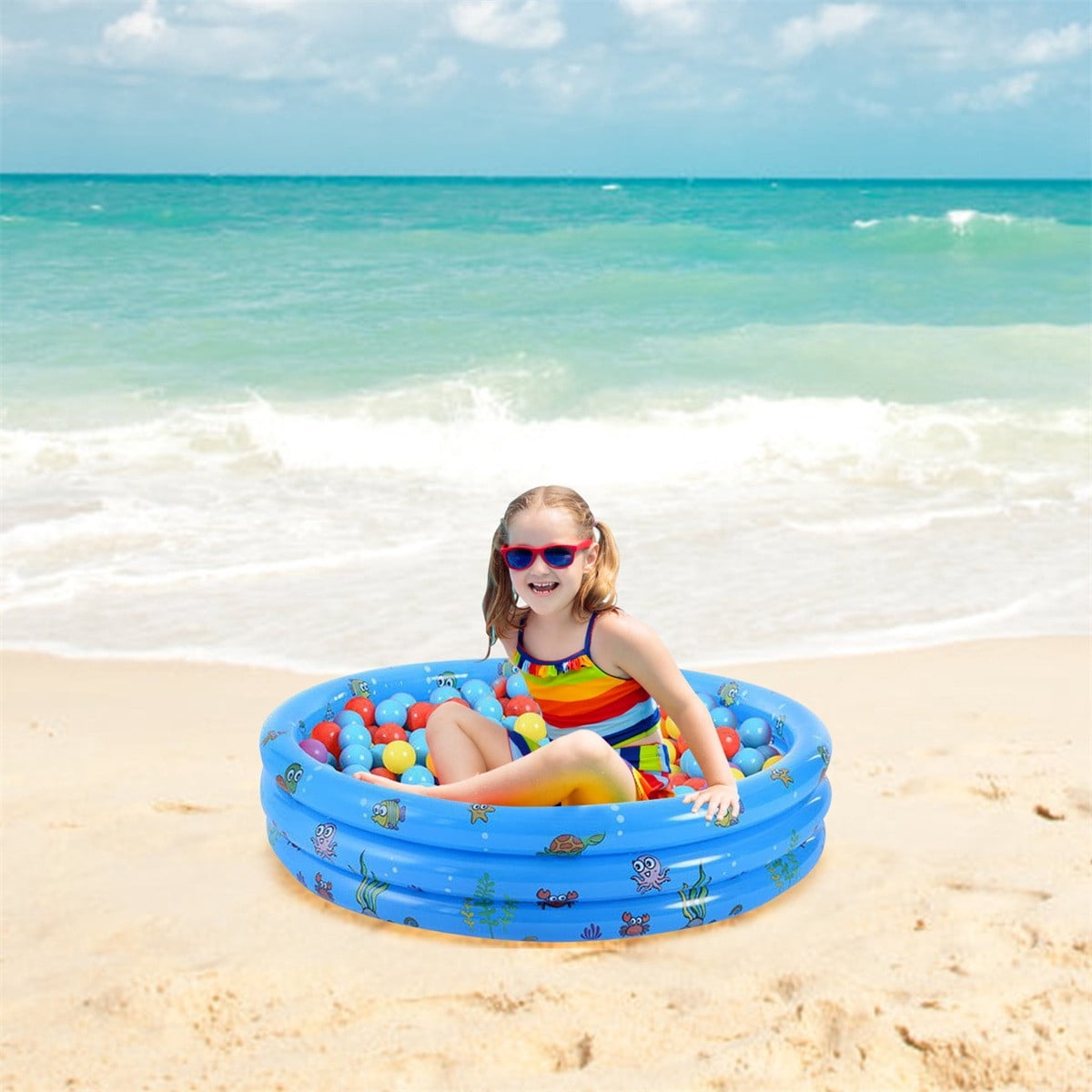 Yanxiao Pink 3 Rings Kiddie Pool for Toddler, 51.2”X15.8” Ocean World Round Kids Swimming Pool, Baby Ball Pit Inflatable Pool, Kids Pool for Indoor or Outdoor