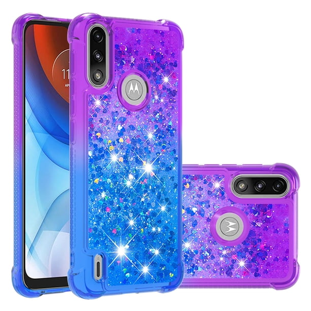 Funda para Motorola MOTO E7 Power Transparente con Brillos Carcasa Protectora Antigolpes con Glitter Brillante