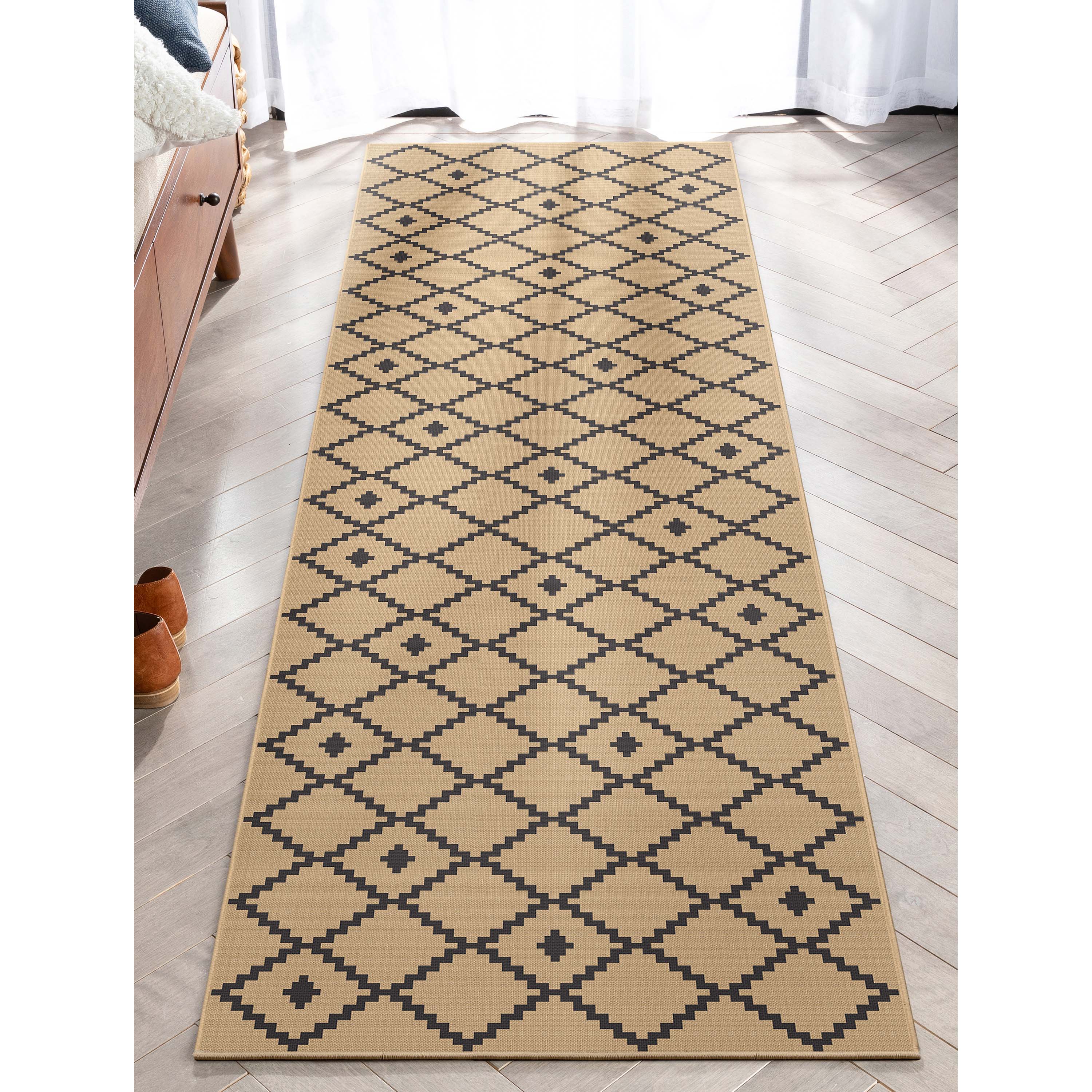 Well Woven Jute Akita Modern Moroccan Flat-Weave Black 2'3" x 7'3" Runner Rug