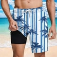 thumbnail image 2 of Momasggi Mens Swim Trunks with Liner 7 inch Bathing Suits Drawstring Elastic Waist 2 in 1 Beach Shorts Tropical Print Swim Shorts with Pockets Blue L, 2 of 9