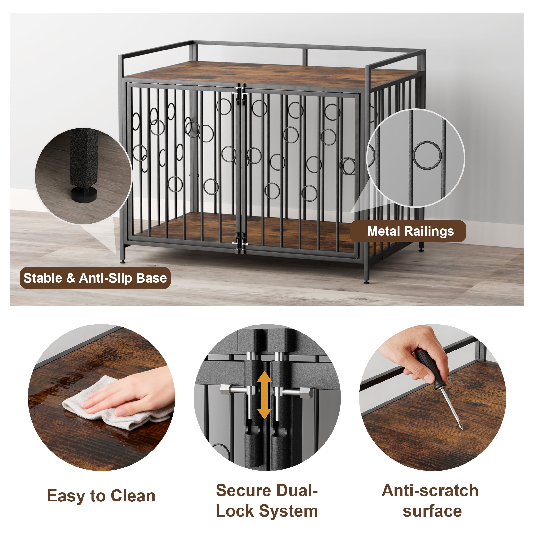 TIME RAY Dog Crate Furniture for Small Dog with Double-Doors , Dog Kennel Indoor Decorative Pet House Dog Cage Table, Brown