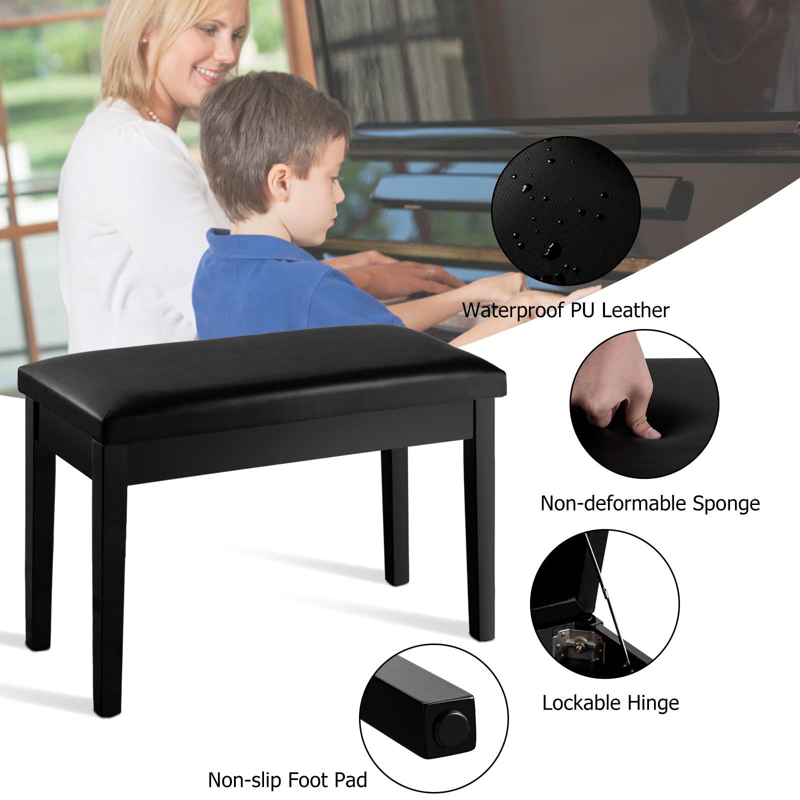 Giantex Piano Bench w/Seat Storage Cabinets, PU Leather Piano Bench, Wooden Piano Stool w/Locking Hinge, Perfect for Pianist, Beginner, Home & Comercial Use, Black