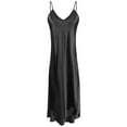thumbnail image 3 of Spencer Women Sexy Silk Lingerie Satin Nightgown V Neck Sleepwear Sleep Dress with Adjustable Straps, Sleeveless Pajama Long Dress (Black,2XL), 3 of 9
