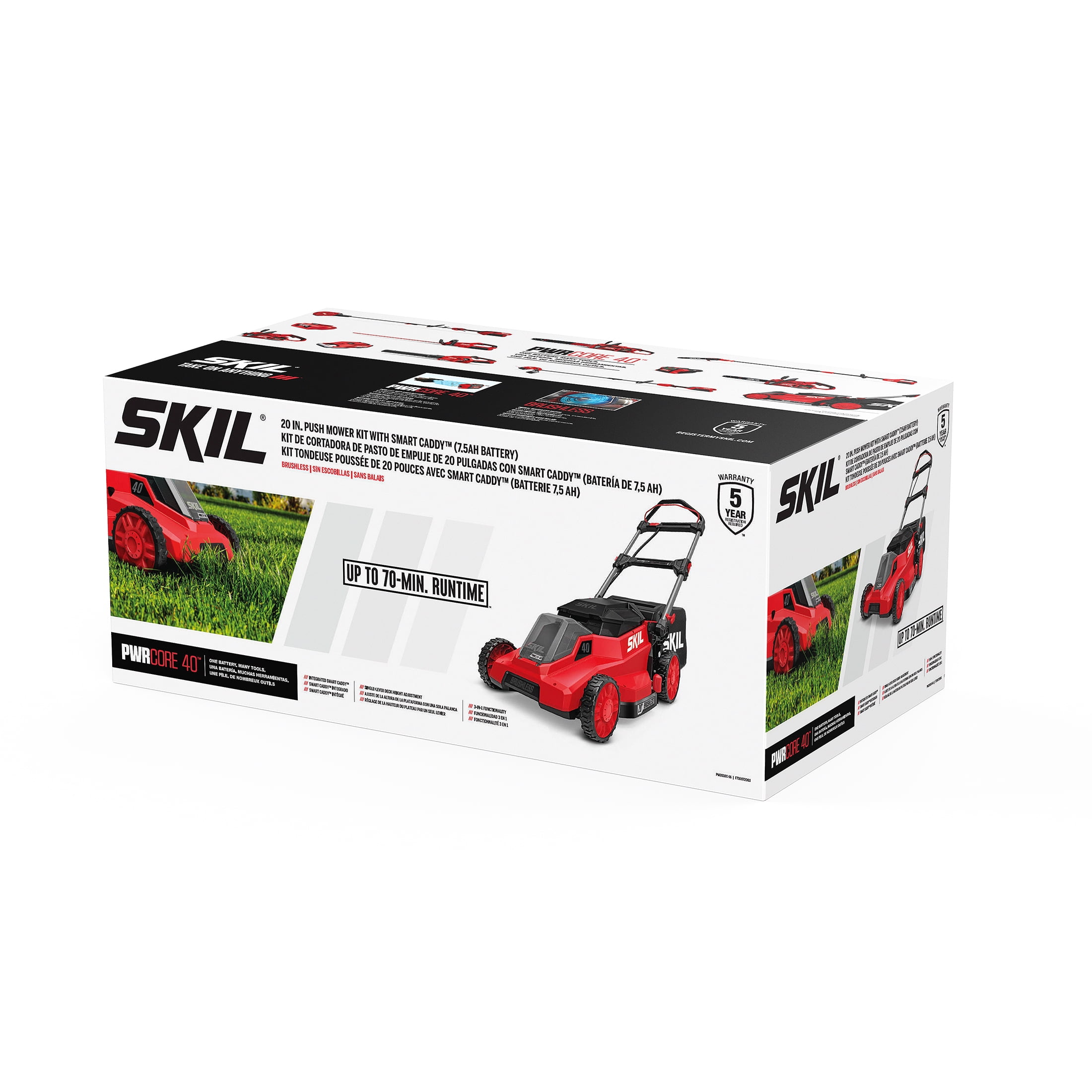 SKIL PWR CORE 40V Brushless 20-Inch Push Mower Kit with Smart Caddy, 7.5Ah Battery and 150W Charger, PM2010C-16