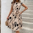 thumbnail image 5 of WTOBBY Women's Casual Fashion Abstract Print Pleated Cuff Dress with Unique Pattern and Relaxed Fit for Artistic Style Outings,Beige L, 5 of 5