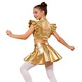 thumbnail image 2 of SiiRoh Girls Modern Jazz Latin Ballet Dance Outfits Sparkly Rhinestone Mock Neck Crop Top with Metallic Skirt Gold 14, 2 of 7