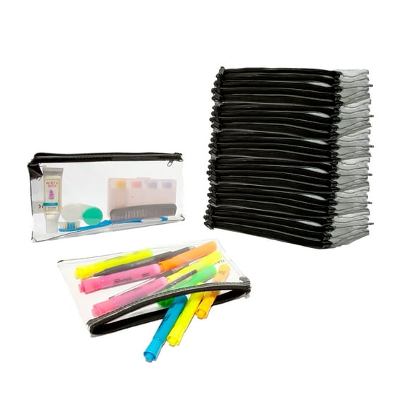 DALIX Clear Pouch Travel Case With Zipper Makeup Cosmetic Bag Classroom 24 PACK