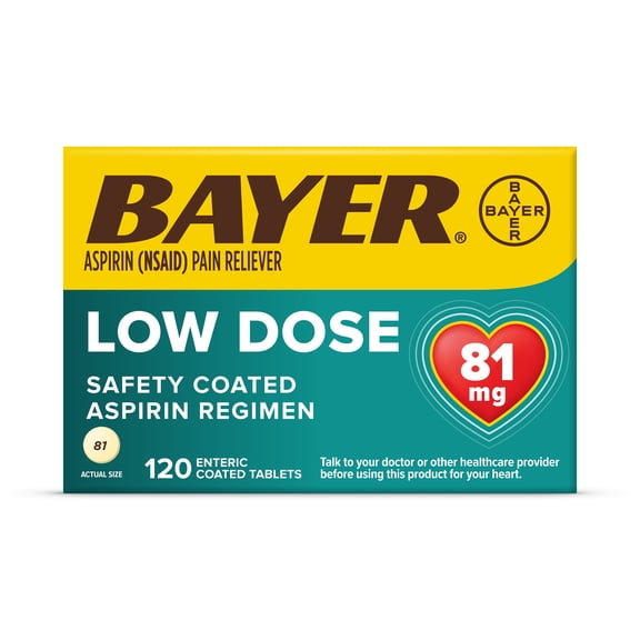 Bayer Aspirin Low Dose, 81mg, Pain Reliever Enteric Coated Tablets, 120 Count