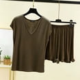 thumbnail image 4 of ylioge Womens Short Modal-Pajama Sets 2 Piece Casual Lightweight Solid Color Cap Sleeve Tops Wide Leg Shorts Comfortable Sleepwear Pajamas Suits Set, 4 of 5