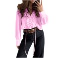 thumbnail image 2 of Chaquetas para mujer,Blusa informal de manga larga con cuello en V para mujer, con cordones, poliéster, corte holgado para uso diario, sopatenor, 2 of 8