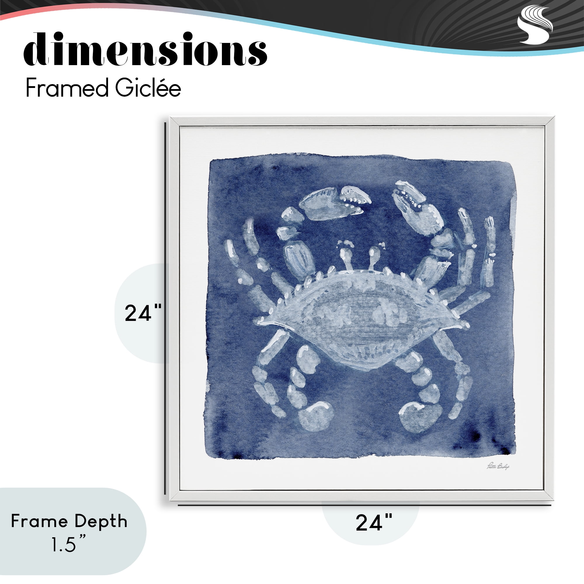 Stupell Industries White Crab on Indigo White Framed Giclee Art, design by Patti Bishop