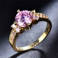 thumbnail image 4 of Boho Purple Pink Zircon Ring Round Cut 18k Gold Plated Wedding Engagement Evening Party Ring, 4 of 5