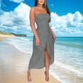 thumbnail image 4 of Otvok Women's Strapless Stretch Dress Solid Color High-Split Elastic Wrinkle Dress, Summer Dresses for Women, 4 of 6