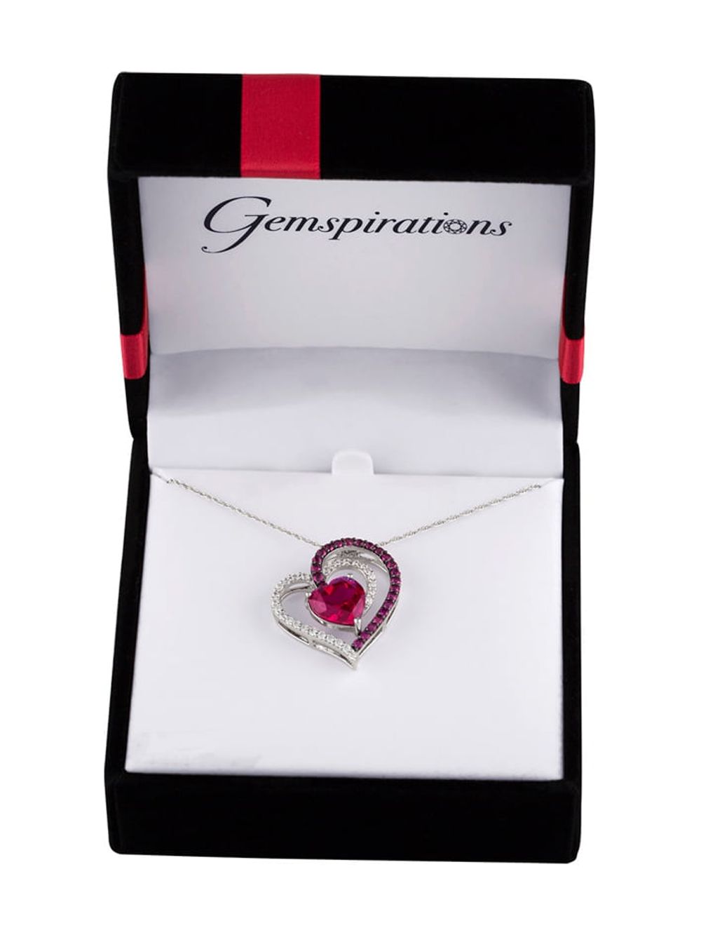 Believe by Brilliance Sterling Silver Plated Simulated Ruby & CZ Heart Pendant