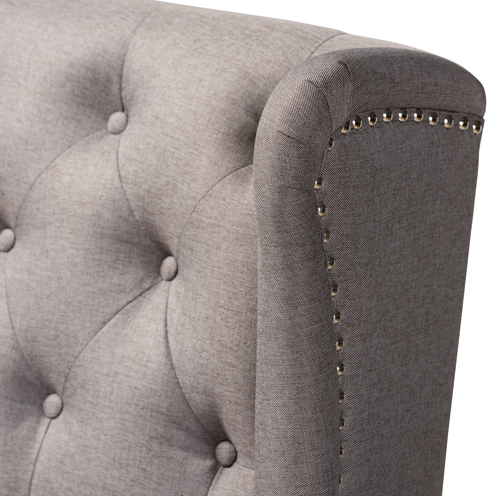 Baxton Studio Alira Modern and Contemporary Grey Fabric Upholstered Walnut Finished Wood Button Tufted Bar Stool Bench