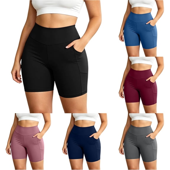 xfsWaSs Biker Shorts with Pockets Women Soft High Waist Workout Yoga Shorts Comfort Athletic Shorts for Running Gym Tennis Plus Size
