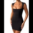 thumbnail image 1 of Vestido Corto de Verano para Mujer, de Color Liso, Cruzado, con Cremallera en la Espalda y para Cóctel Negro S, 1 of 8