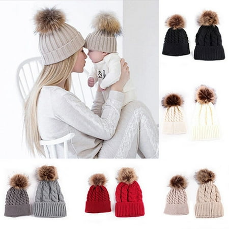 - Girl12Queen Cute Kids Baby Boys Girls Mom Hat Set Knitted Winter Warm Hats Soft Beanie Cap