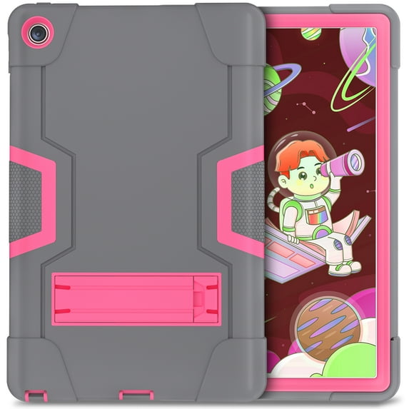 Decase Heavy Case for Lenovo Tab M10 Plus 2022 3rd Gen 10.6 Inch, Hybrid Shockproof Rugged Case with Built-in Kickstand, Gray+Rose