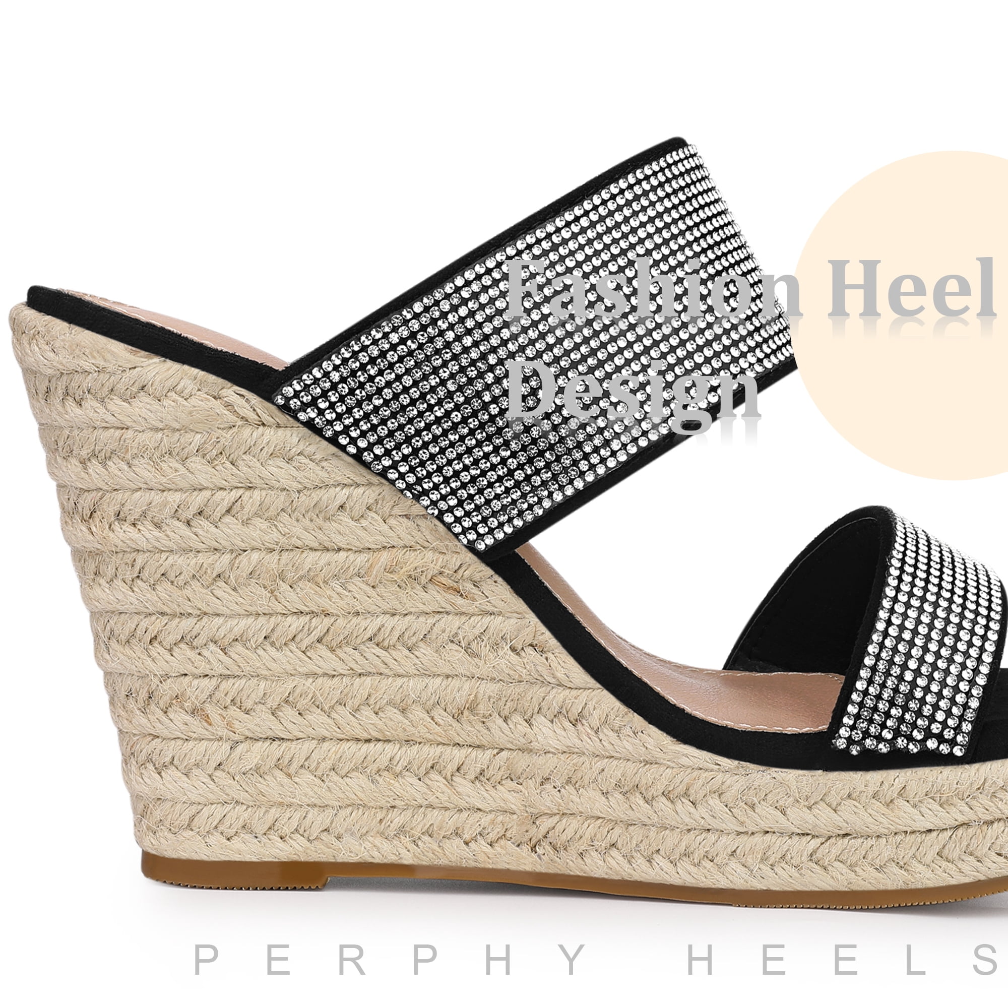 Unique Bargains Women's Platform Rhinestones Espadrille Wedge Sandals