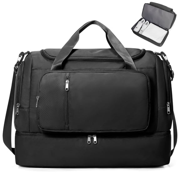 SYCNB Large Weekend Bag for Women, Best Weekender Travel Bag with Shoes Compartment, Duffel Tote Bag for Gym Travel Hospital, Carry-On Overnight Bag, Black