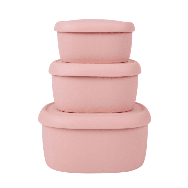 BLUE GINKGO Nesting Silicone Containers, Airtight Food Storage | Set of 3  (6.7oz, 10oz, 20oz) Pink