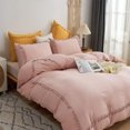 thumbnail image 6 of MOOWOO Pink Boho Bedding, Queen Tufted Tassel Fringe Farmhouse Duvet Cover,Boho Chic BeddingSolid Color,100% Washed Microfiber,Lightweight for All Season, 6 of 8